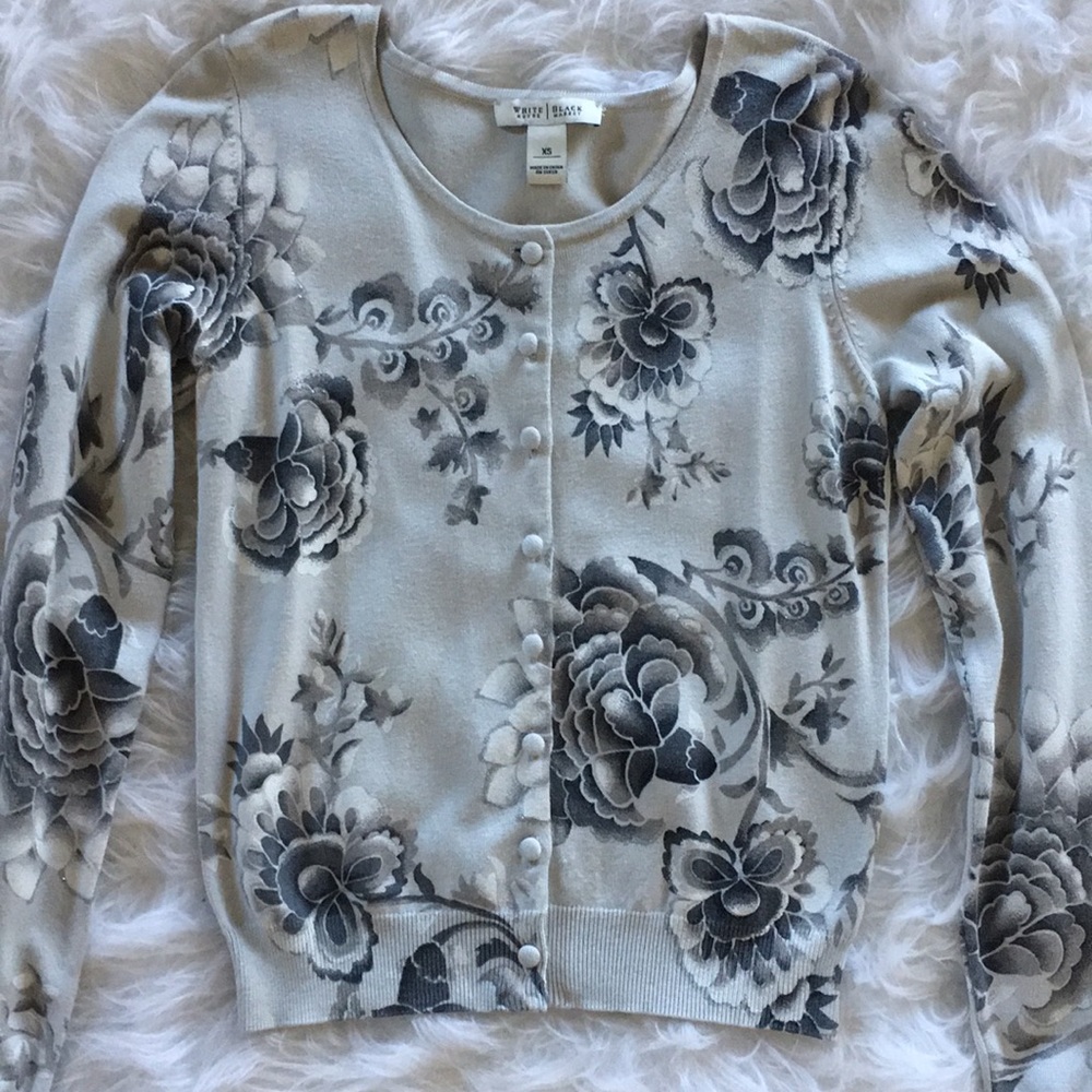 WHBM Grey and Silver Floral Cardigan